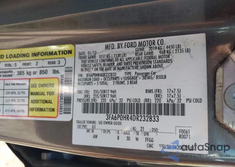 2013 Ford Fusion Se from USA, damaged, VIN 3FA6P0HR4DR232833